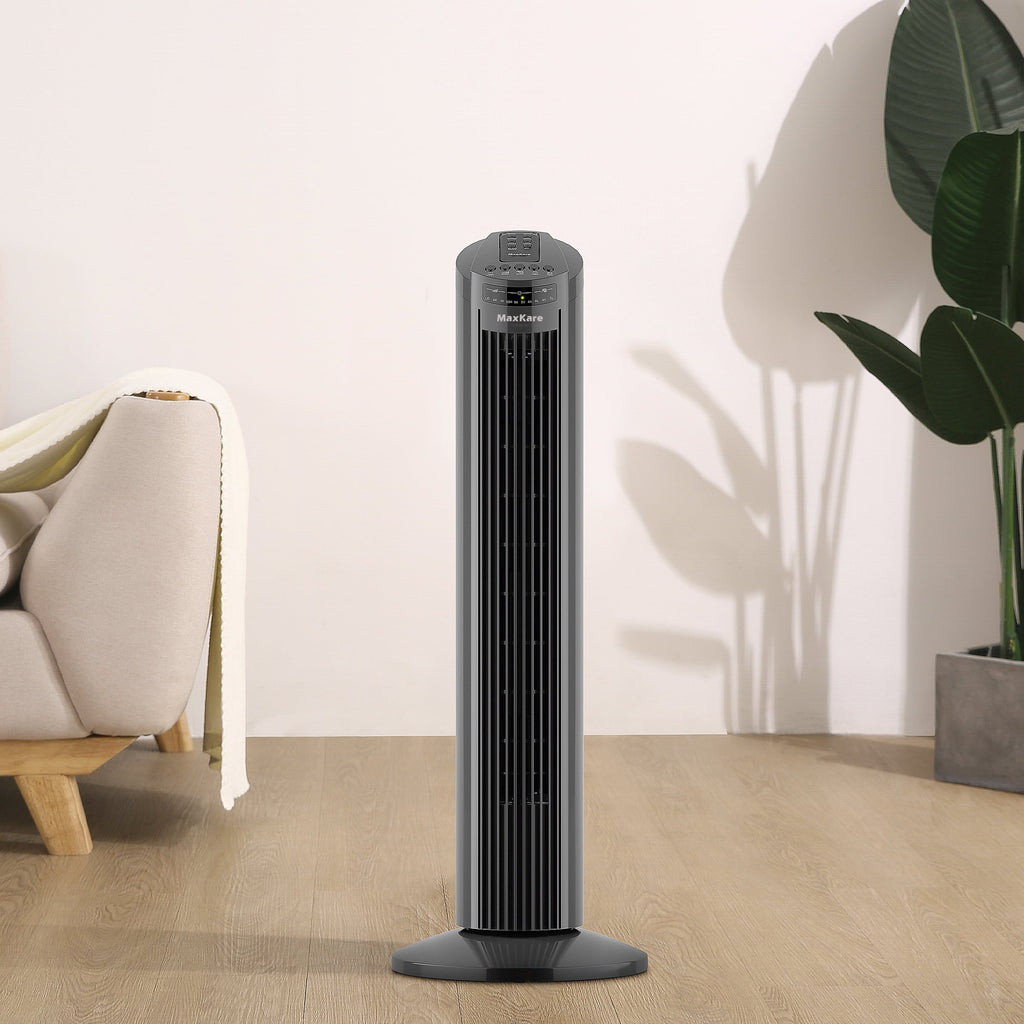 70° Oscillating Tower Fan with Remote Control 3 Speeds 3 Wind Modes Timer Dark Gray E109585
