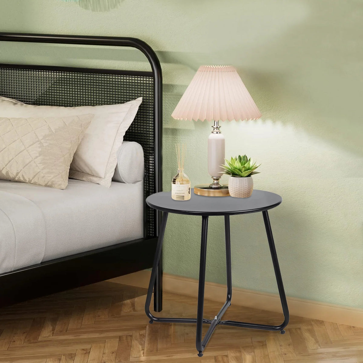 Metal Round End Table, Anti-Rust Waterproof Side Table X556366
