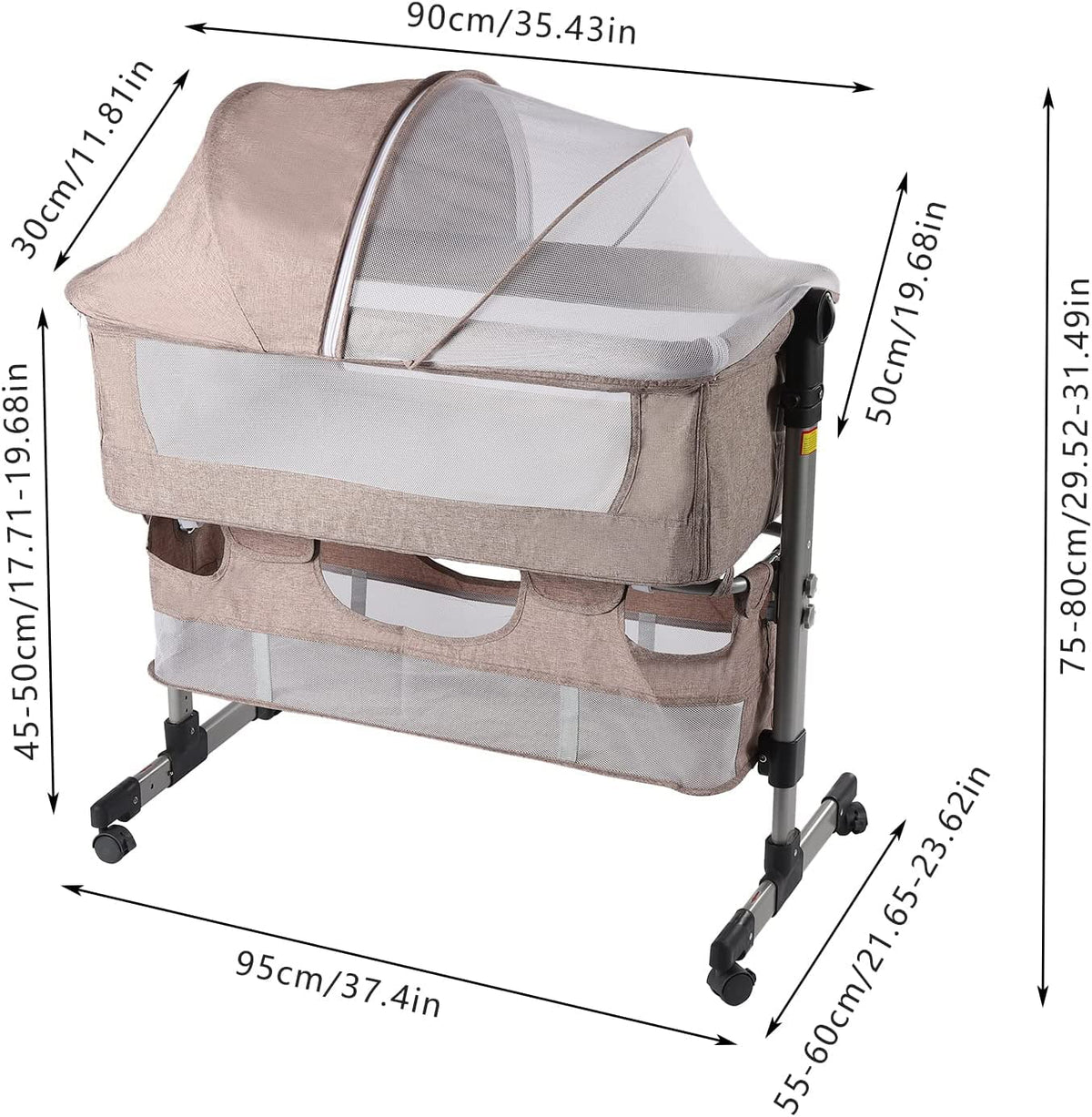 Portable Baby Bassinet Bedside Sleeper Folding Crib with Storage X615176