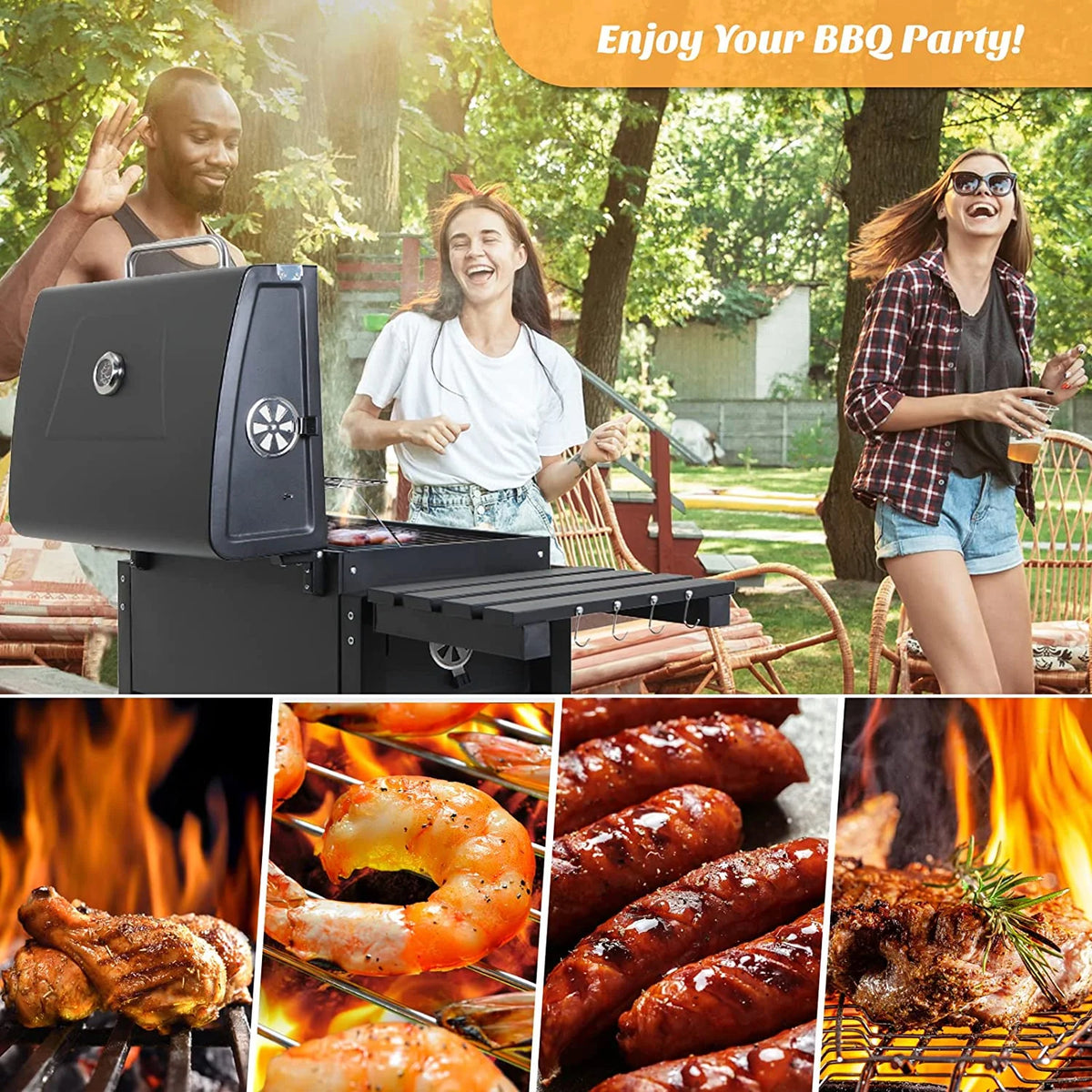 24 Charcoal Grill with Side Shelf and Wheels U543657
