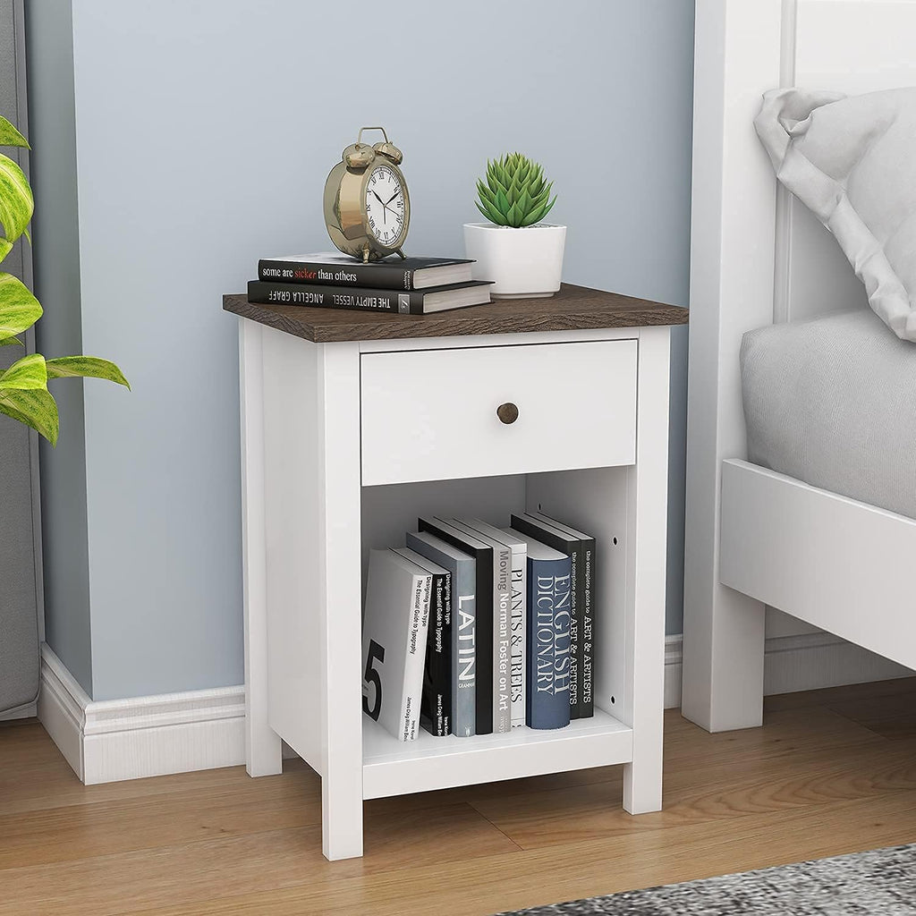 White 1-Drawer Wood Nightstand L196