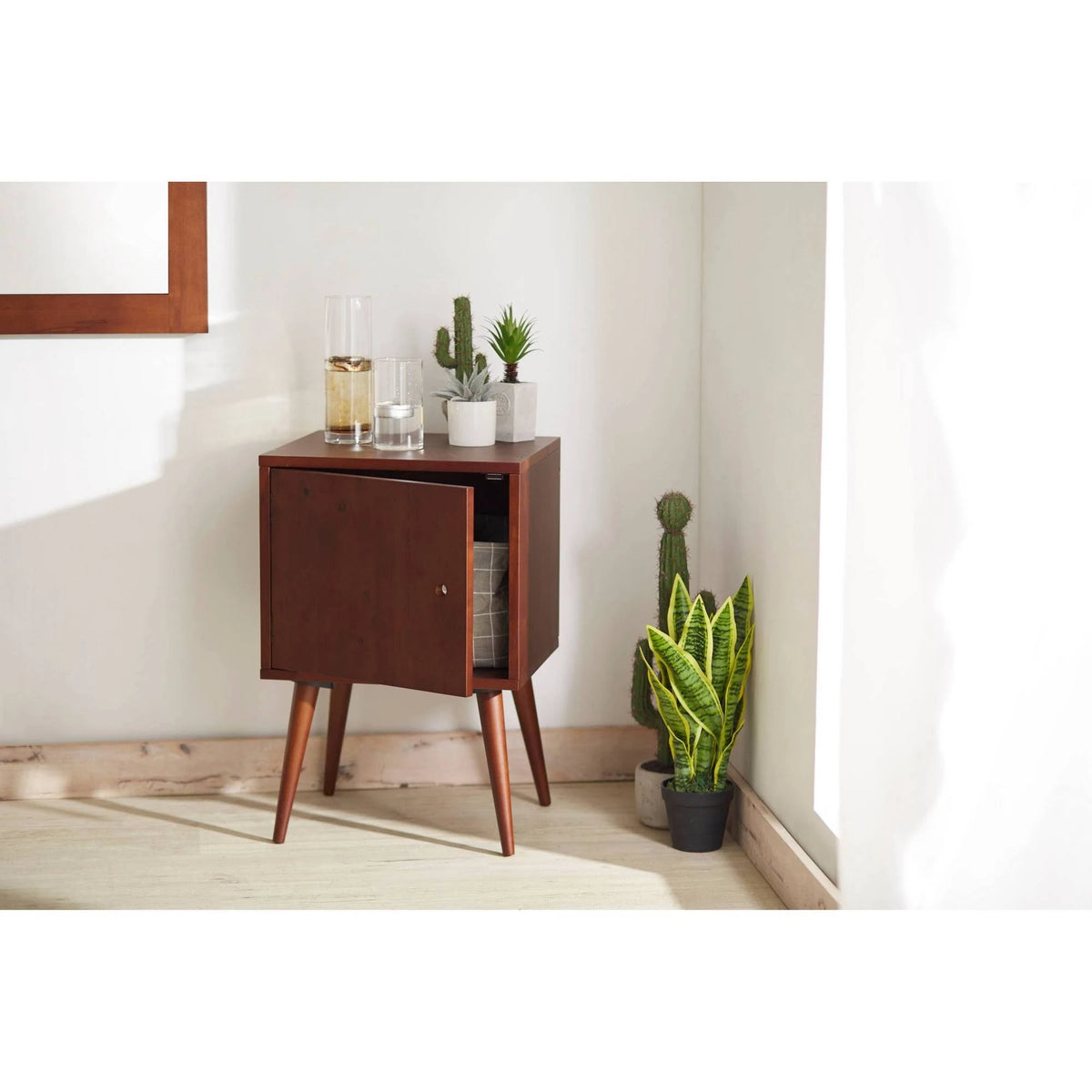 26 in. Espresso All Wood Mid Century Nightstand with Cabinet Door Q9107