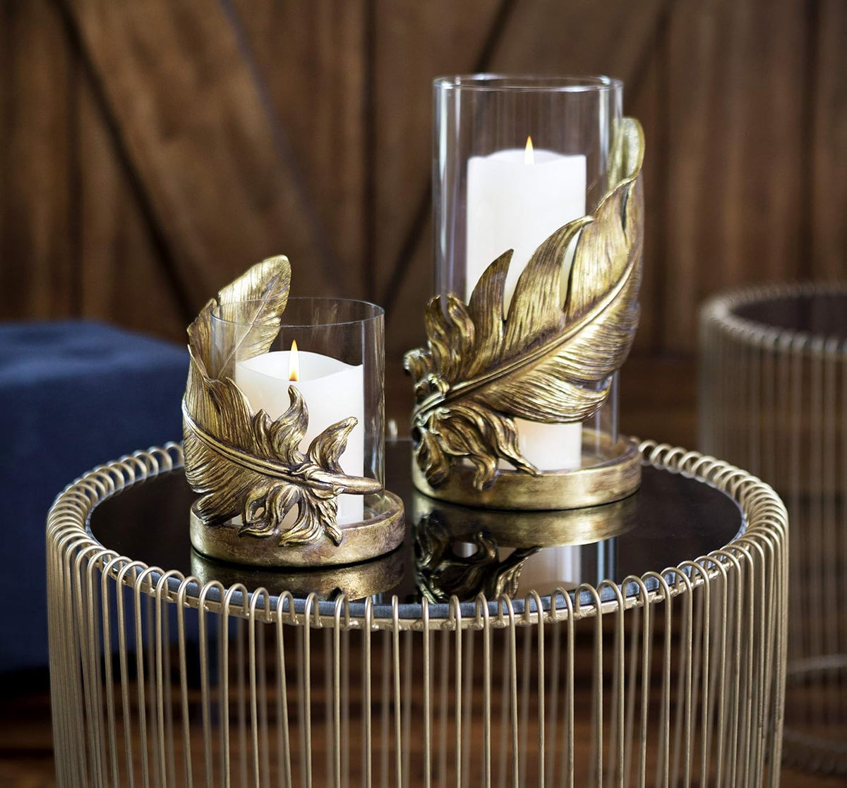 Set of 3 Blue-Washed Wood Candlestick S95282