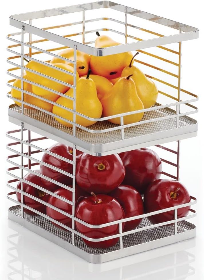 Metal Wire Stackable Storage Organizer Bin Basket 2 Pack D893