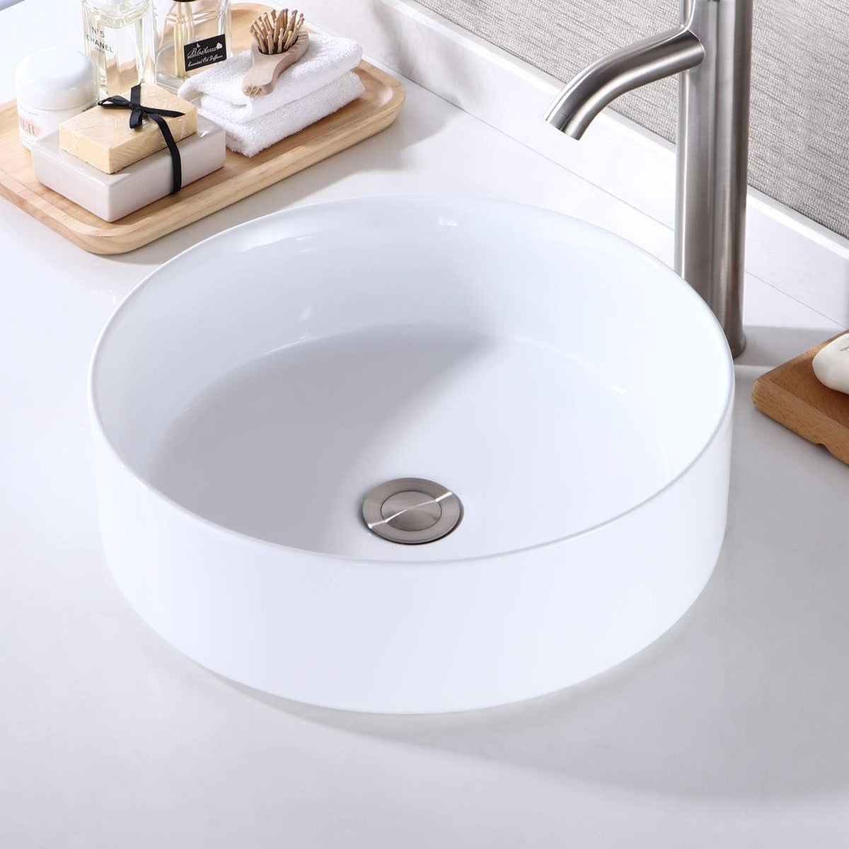 16 Inch Round White Ceramic Vessel Sink T96227