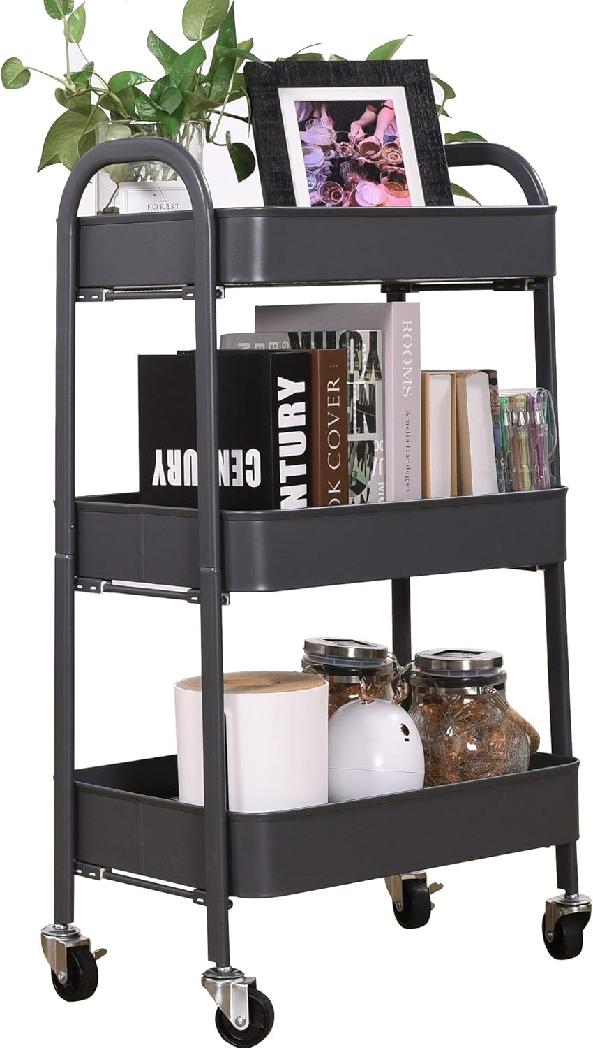 3 Tier Metal Rolling Storage Cart with Locking Wheels D679891