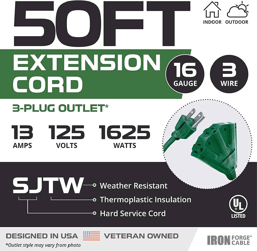 2 Pack of 50 Ft Outdoor Extension Cords with Power Block O720842