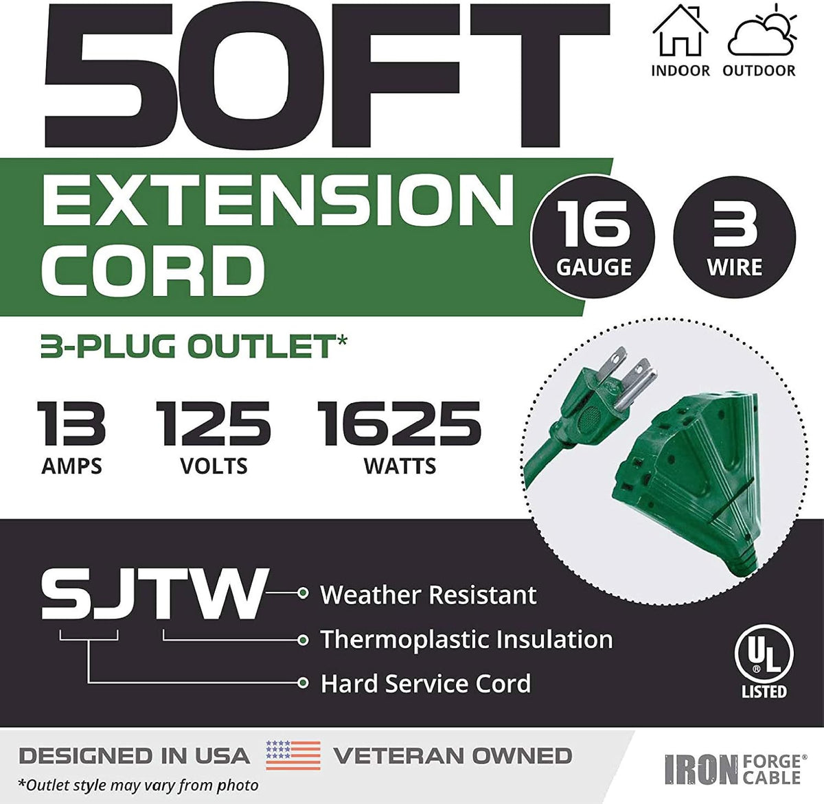 2 Pack of 50 Ft Outdoor Extension Cords with Power Block O720842