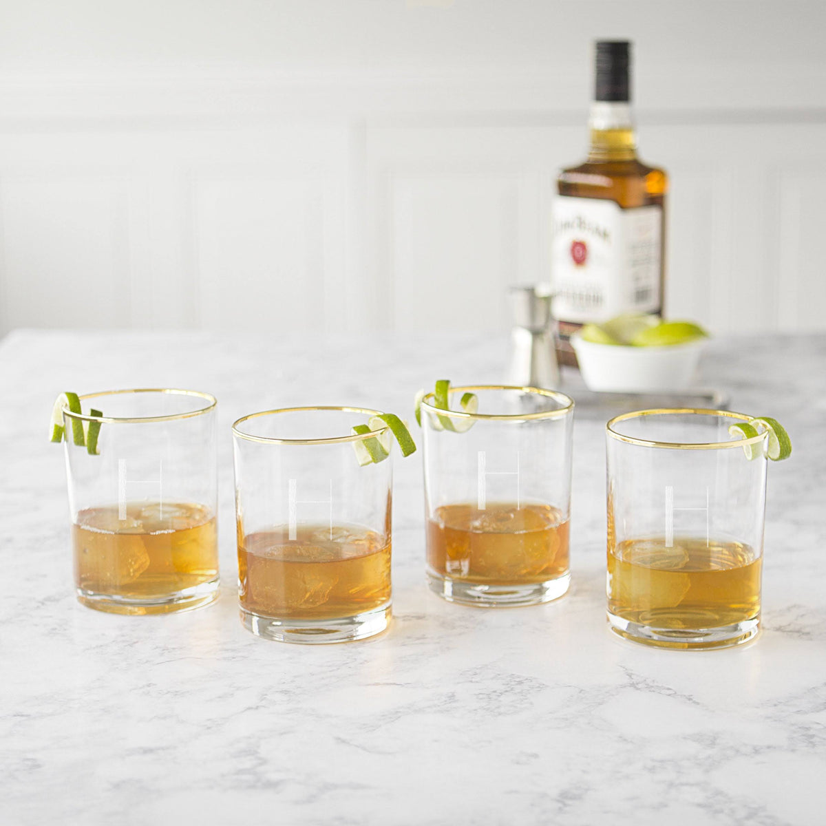 Set of 4 Gold Rim Whiskey Glasses A5706