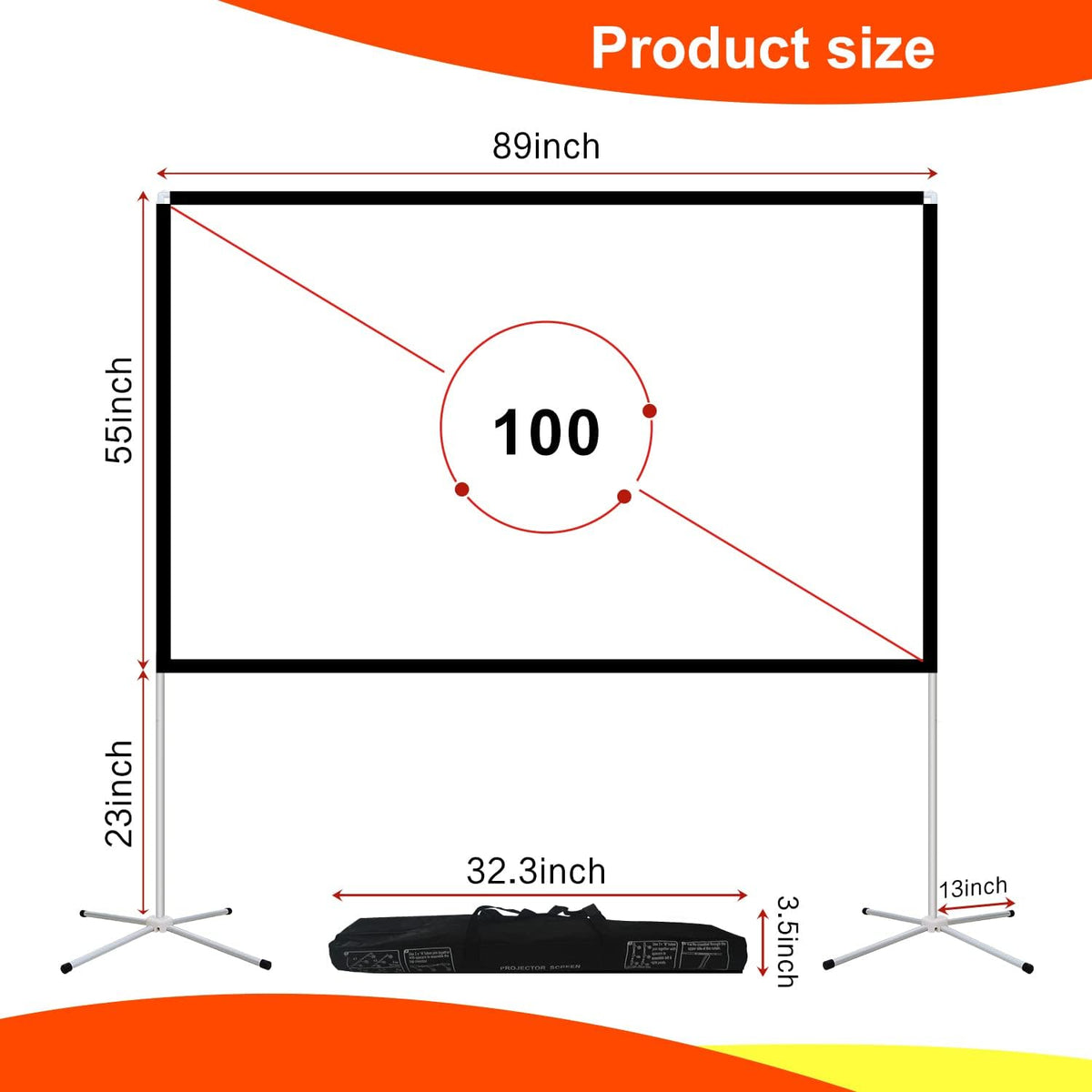 100 Inch Foldable Projector Screen and Stand with Carry Bag 16:9 V707201