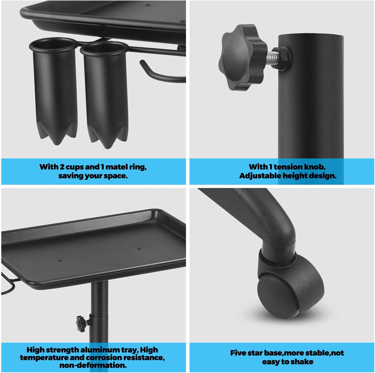 Black Height Adjustable Aluminum Salon Tray Cart E6274