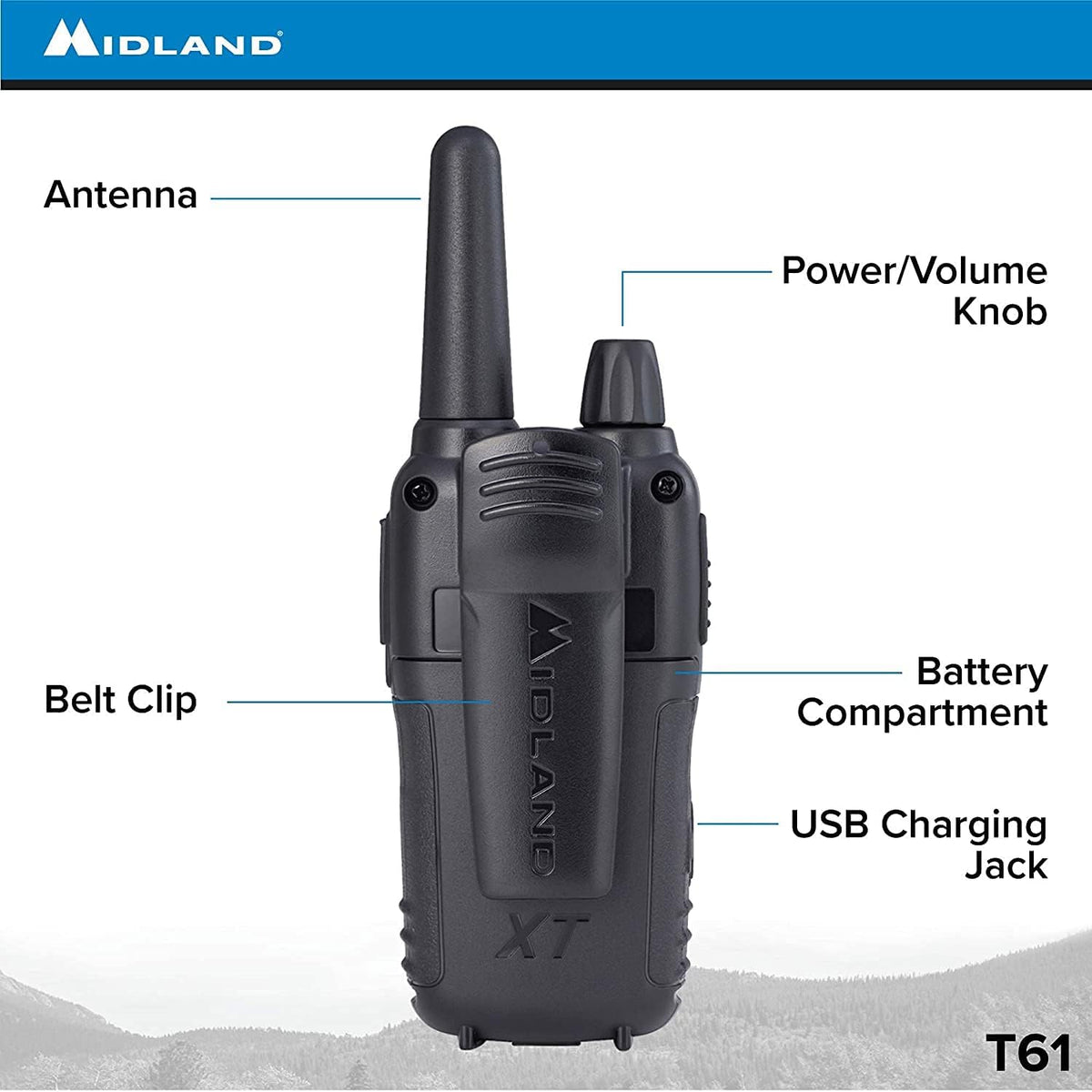 36 Channel FRS Two-Way Radio, 121 Privacy Codes, NOAA Weather Scan + Alert, Black/Yellow, 2-Pack E43138