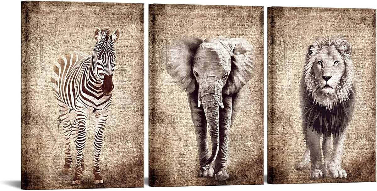 3 Pieces Vintage Animal Canvas Wall Art 16x24inch U893996