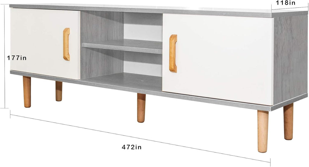 TV Cabinet with 2 Storage Cabinets and 2 Open Shelves, 47.2x11.8x16.5 inches K399286