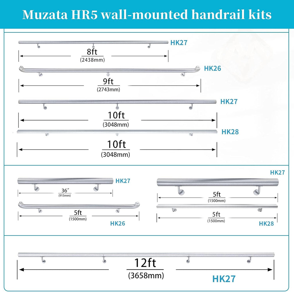 Brushed Stainless Steel Wall Mounted Stair Handrail P662