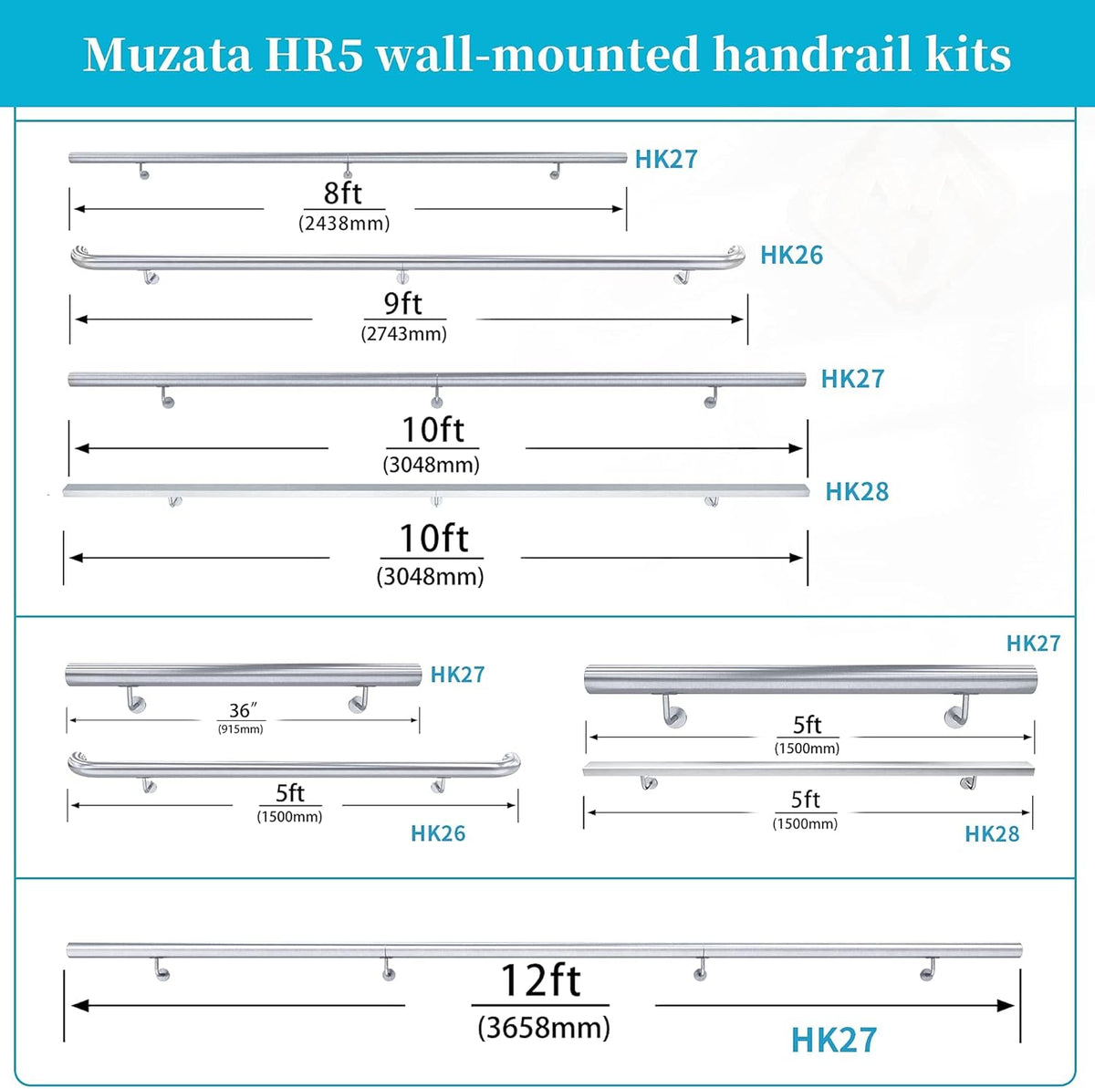 Brushed Stainless Steel Wall Mounted Stair Handrail P662