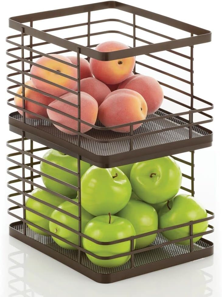 Metal Wire Stackable Storage Organizer Bin Basket 2 Pack D893