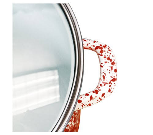 Red 8-Quart Enamel Steel Stockpot with Glass Lid E34250