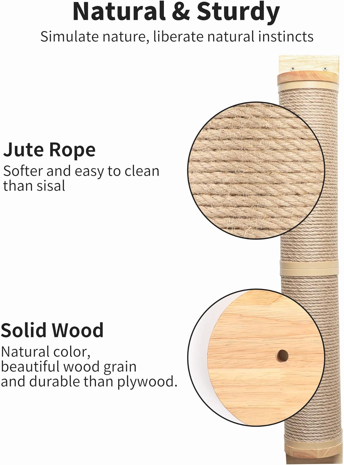 Wall Mounted 36 Inch Rubber Wood Cat Scratching Post M62215