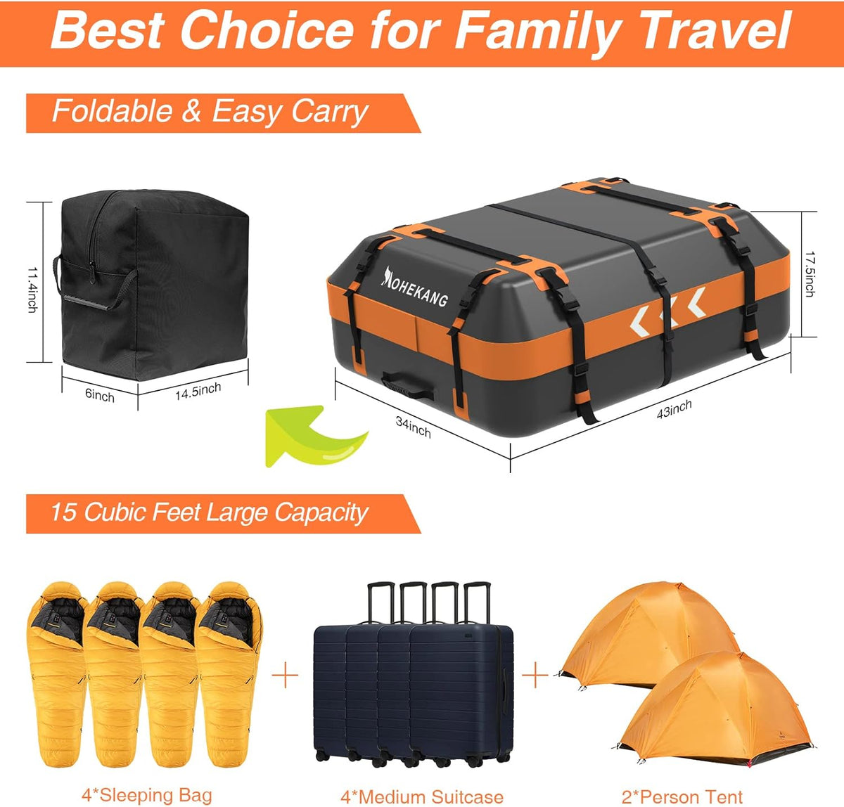 15 Cubic Feet Waterproof Reflective Car Roof Bag Z7738