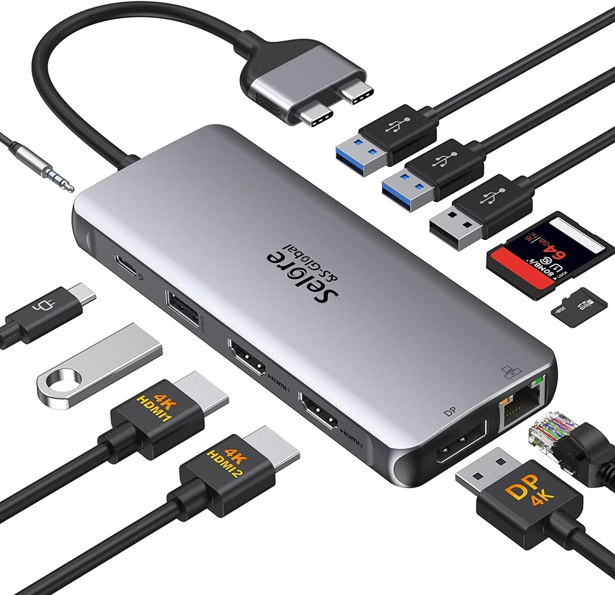 12 in 1 USB C Docking Station Dual Monitor HDMI Adapter J602337
