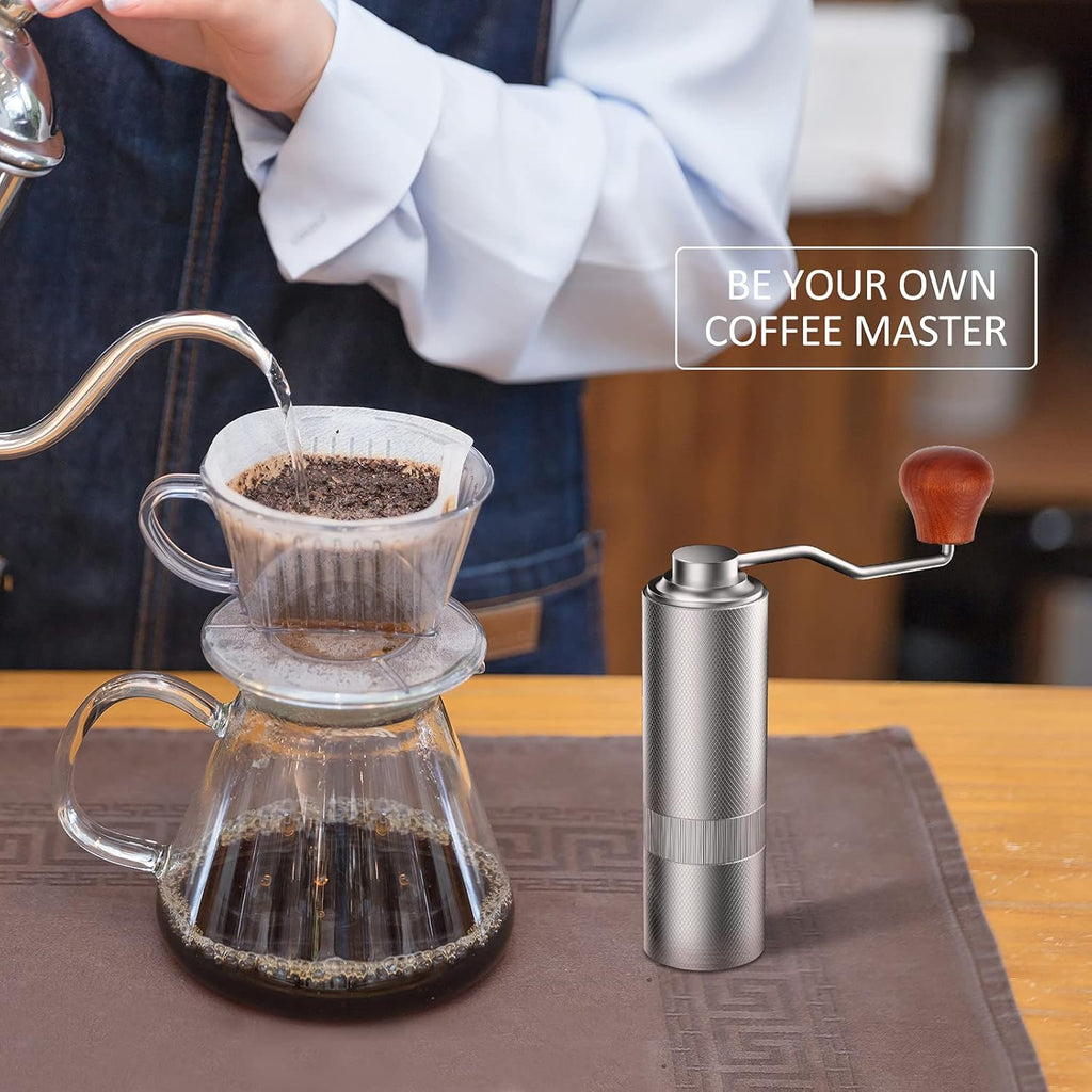 Manual Conical Stainless Steel Burr Coffee Grinder with Adjustable Grind Setting, 25g Capacity Y68844