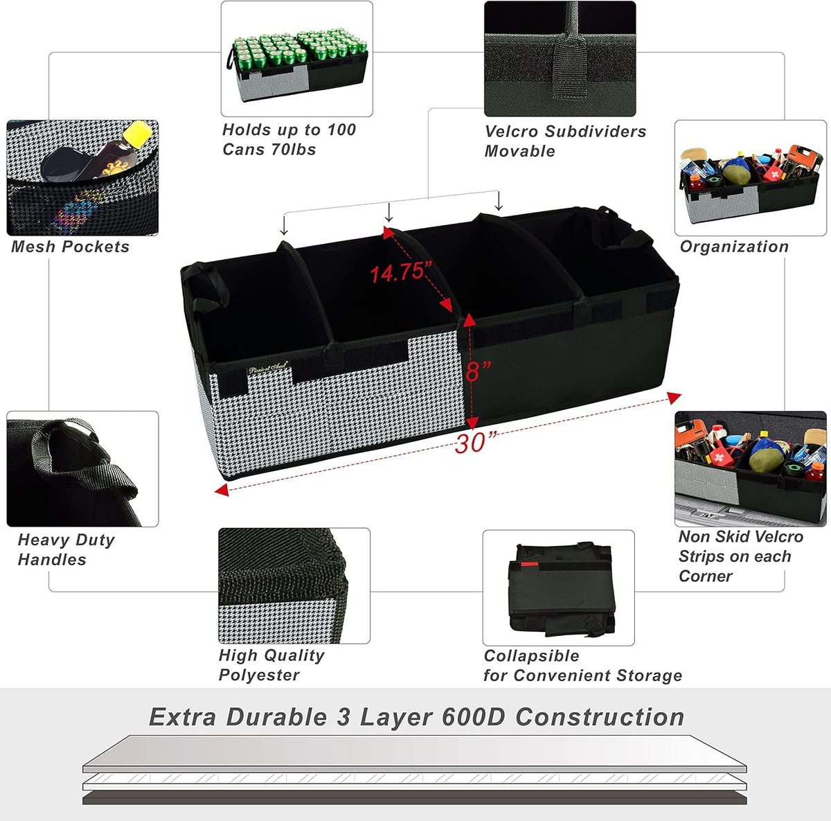 Rigid Base Trunk Organizer with 28 Can Cooler X203683