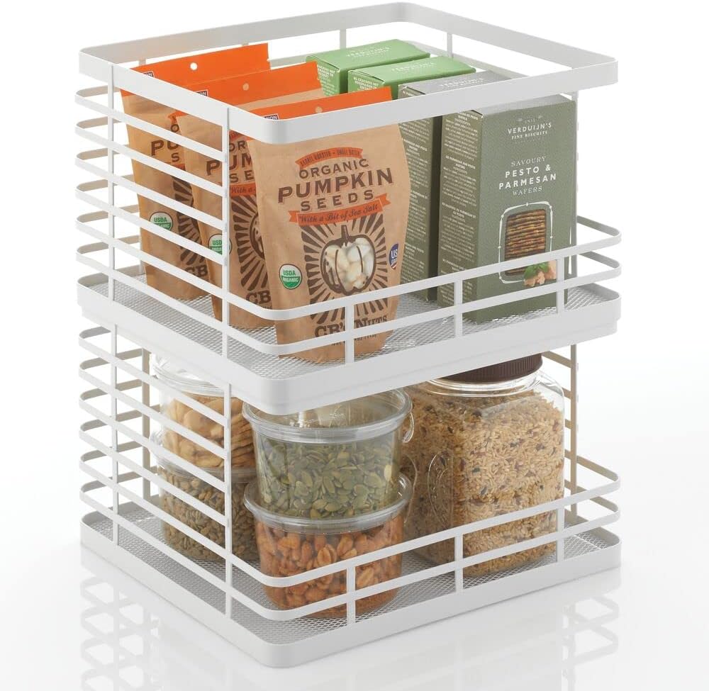 Metal Wire Stackable Storage Organizer Bin Basket 2 Pack D893