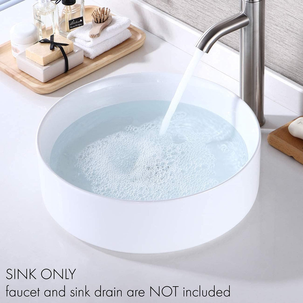 16 Inch Round White Ceramic Vessel Sink T96227