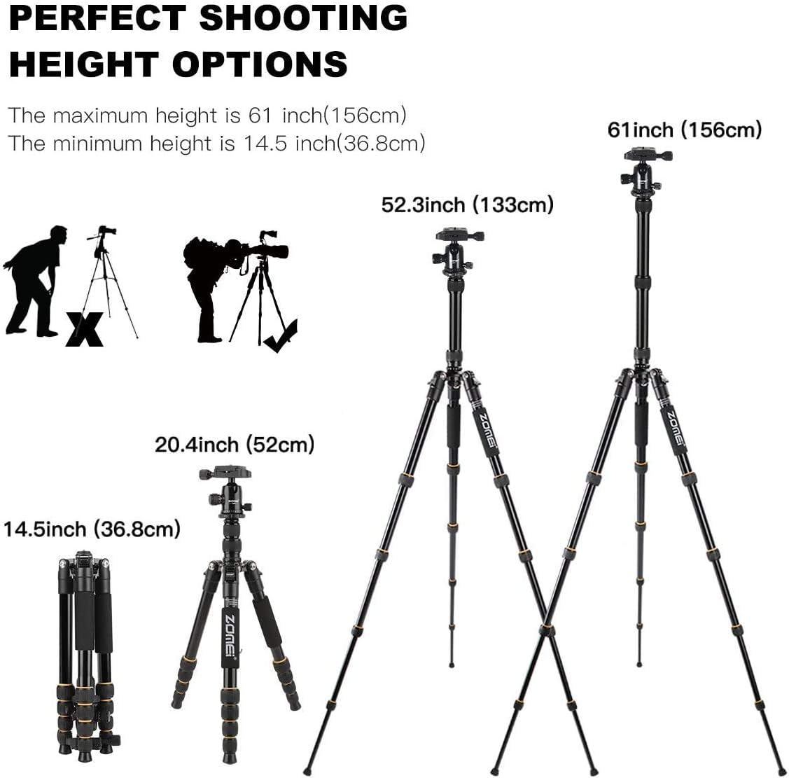 Camera Tripod with Ball Head Quick Release Plate and Carrying Case F8534