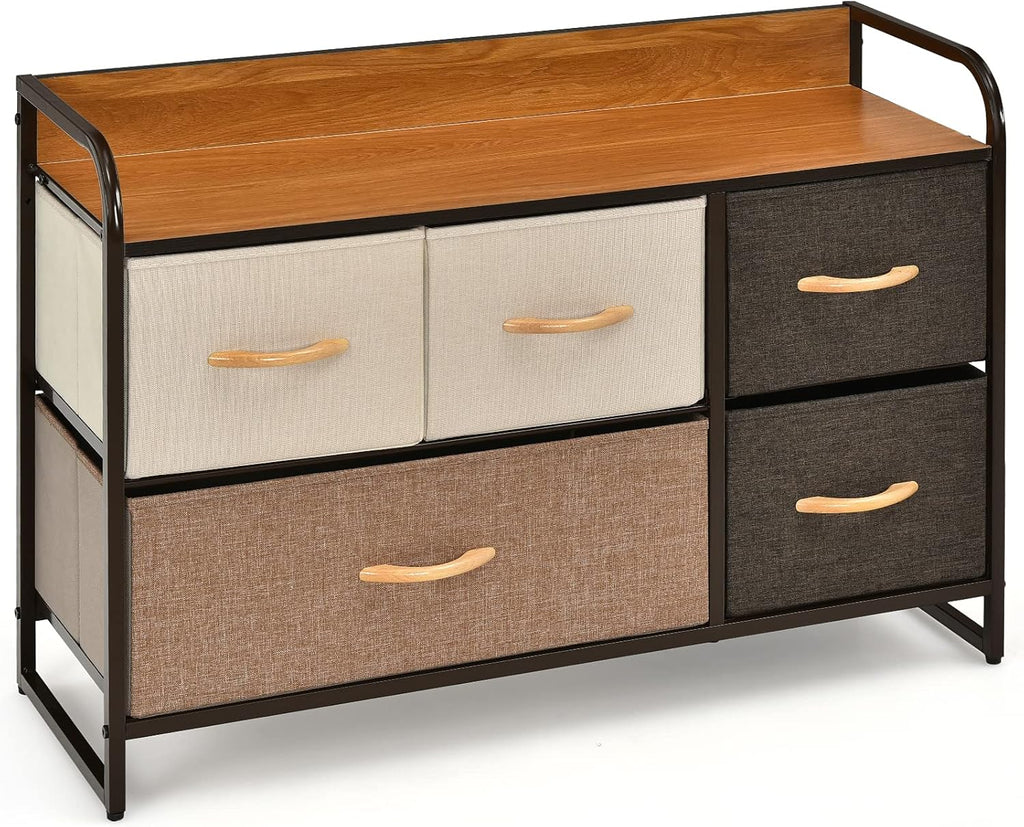 4 Drawer Fabric Dresser with Steel Frame and Wooden Top J1729