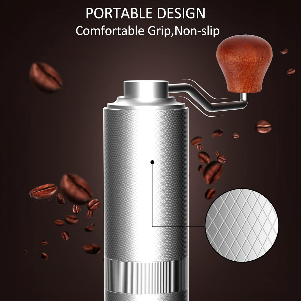 Manual Conical Stainless Steel Burr Coffee Grinder with Adjustable Grind Setting, 25g Capacity Y68844