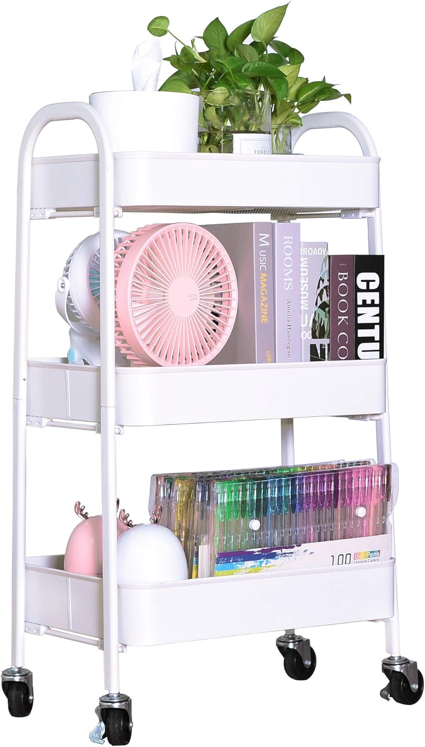 3 Tier Metal Rolling Storage Cart with Locking Wheels D679891