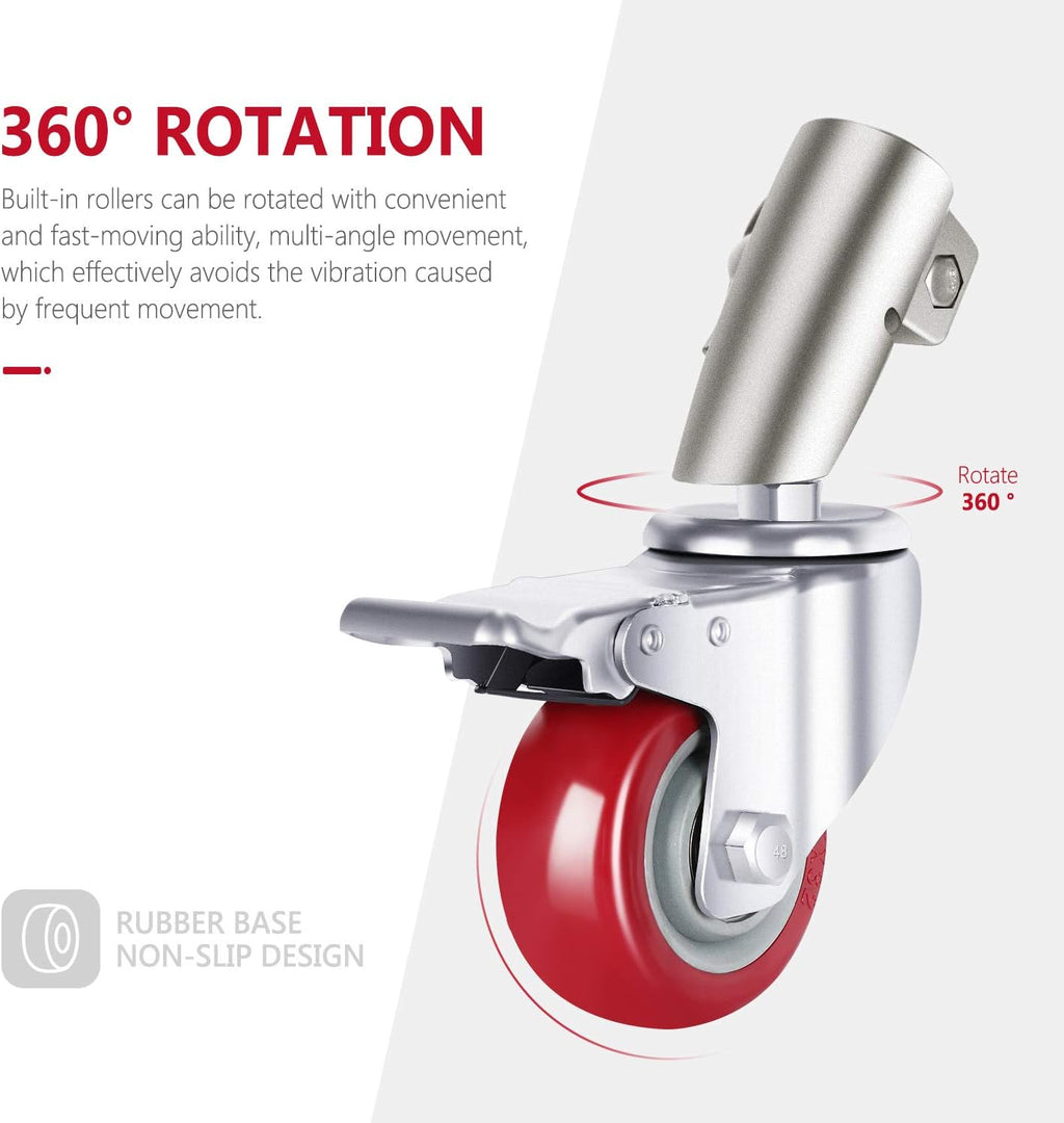 3 Packs Swivel Caster Wheels Set with 75mm Diameter Metal Construction E6658