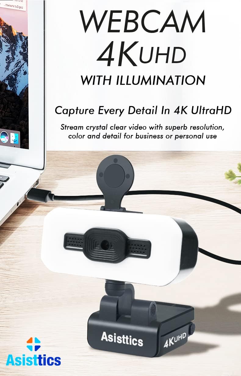 4K Webcam with Microphone and Ring Light A492803