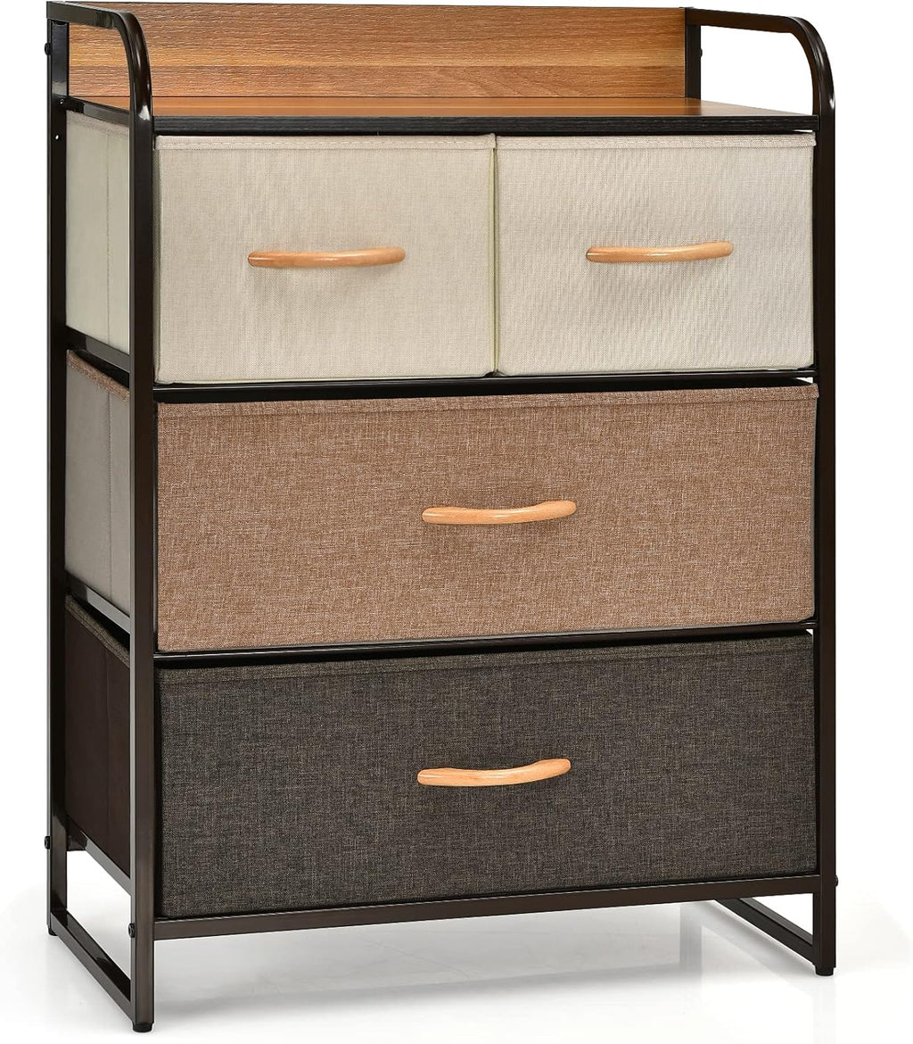 4 Drawer Fabric Dresser with Steel Frame and Wooden Top J1729