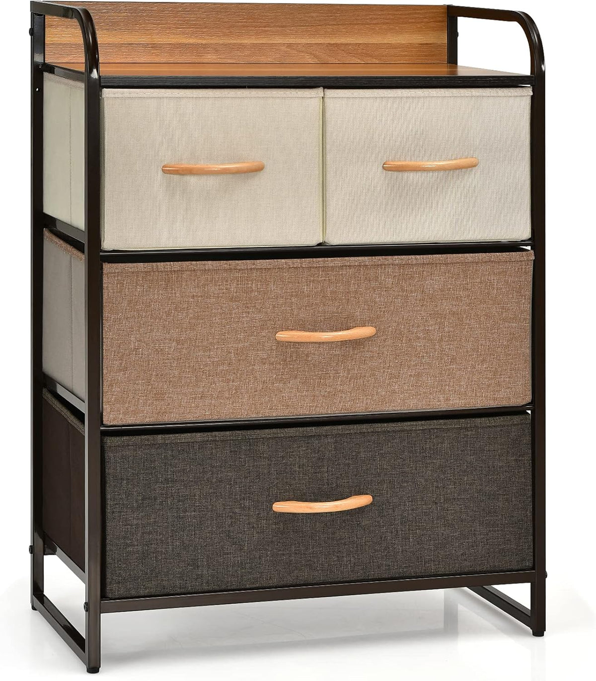 4 Drawer Fabric Dresser with Steel Frame and Wooden Top J1729