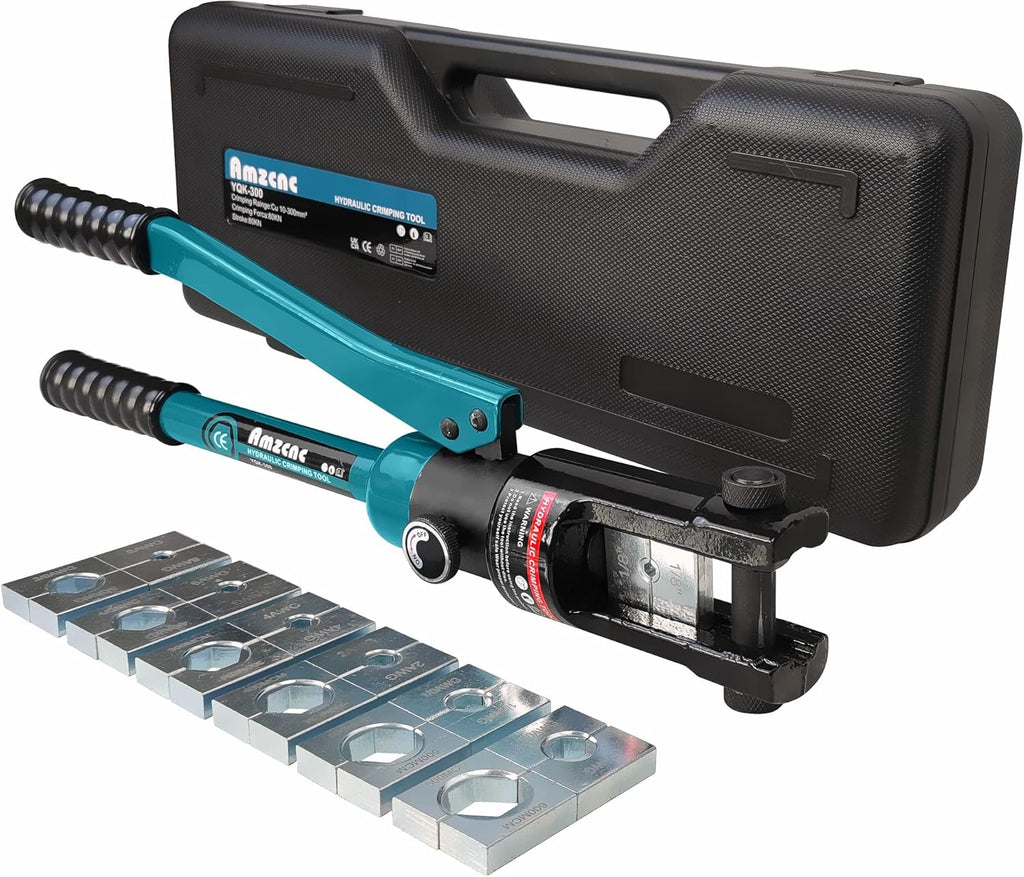 Hydraulic Cable Lug Crimper 16 Ton 9 AWG to 600 MCM Tool Kit with 13 Die Sets S997