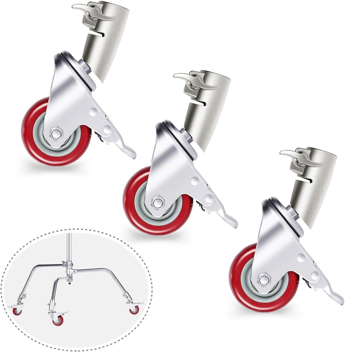 3 Packs Swivel Caster Wheels Set with 75mm Diameter Metal Construction E6658