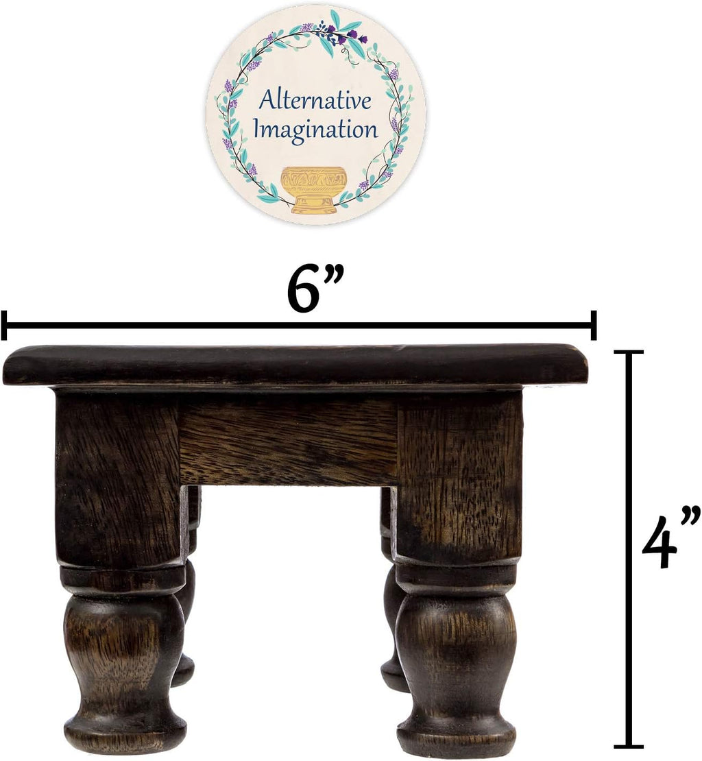Carved Wooden Altar Table - Painted Black with Gold Design - 6 Inches Wide, 4 Inches Tall N46797