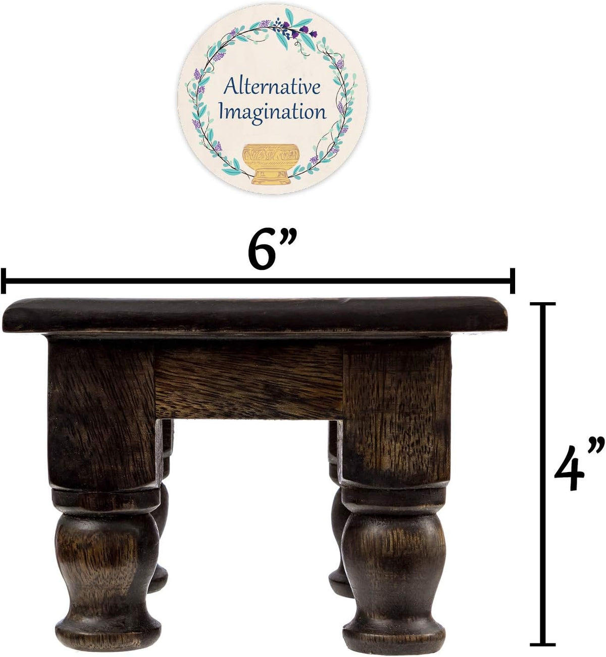 Carved Wooden Altar Table - Painted Black with Gold Design - 6 Inches Wide, 4 Inches Tall N46797