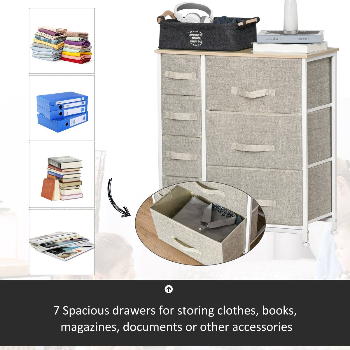 7 Drawer Fabric Dresser Storage Tower Cabinet Z840872