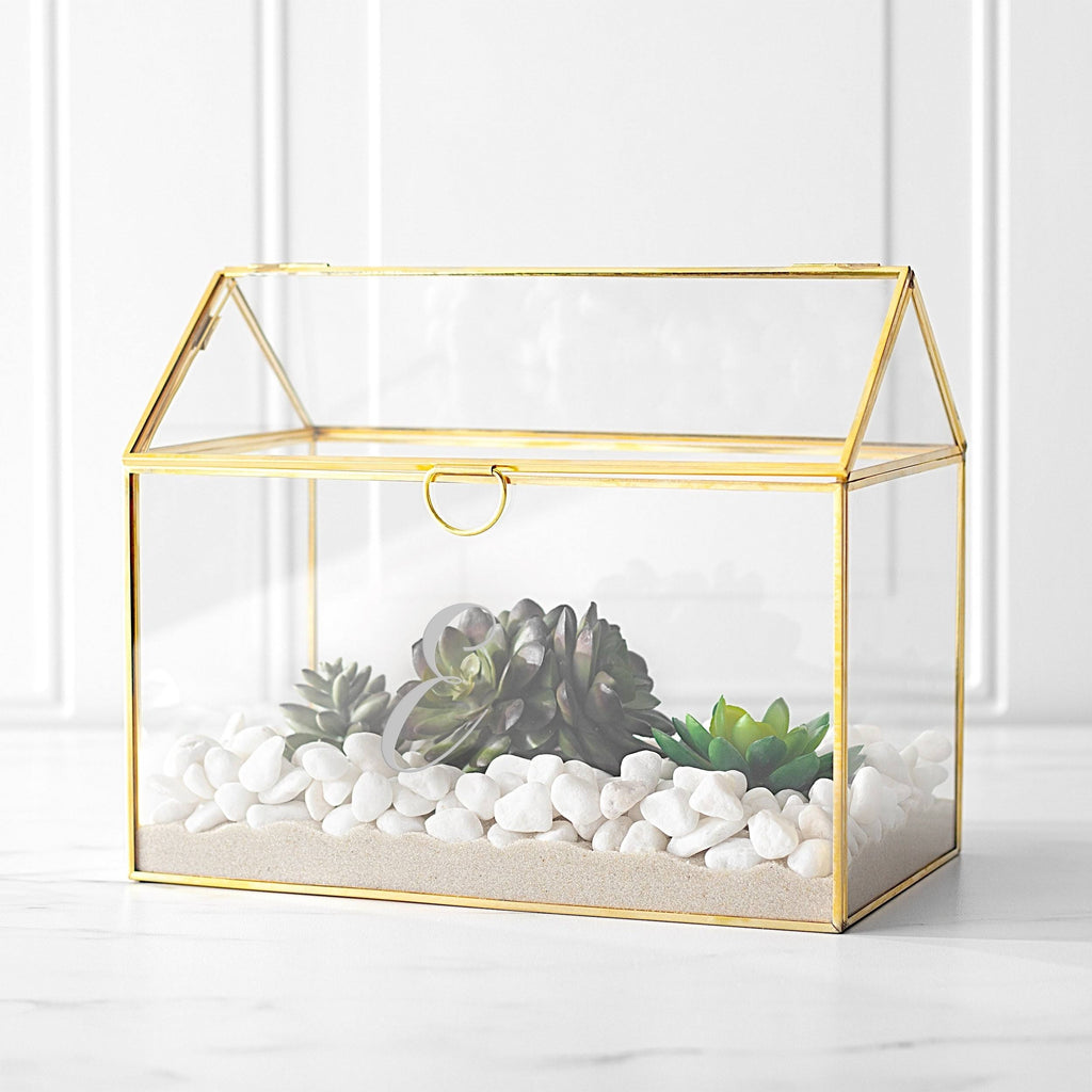 Gold Wedding Glass Terrarium Card Holder Y908991