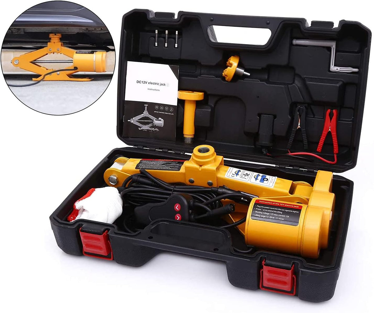 Electric Car Floor Jack 3 Ton Scissor Lift with Carrying Case Grey L369