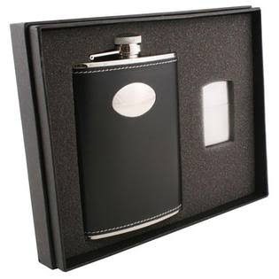Black Leather 18oz Flask Gift Set C98071