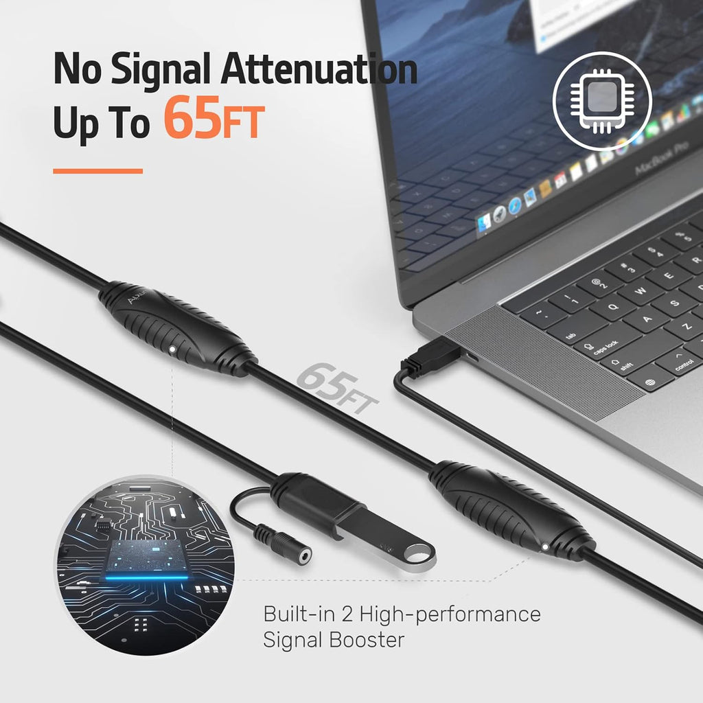 USB 3.0 Extension Cable 65FT Active Male to Female with 2 Signal Boosters M23504