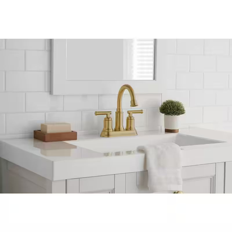 4 in. Centerset Double-Handle High-Arc Bathroom Faucet Matte Gold 2-Pack Q177043