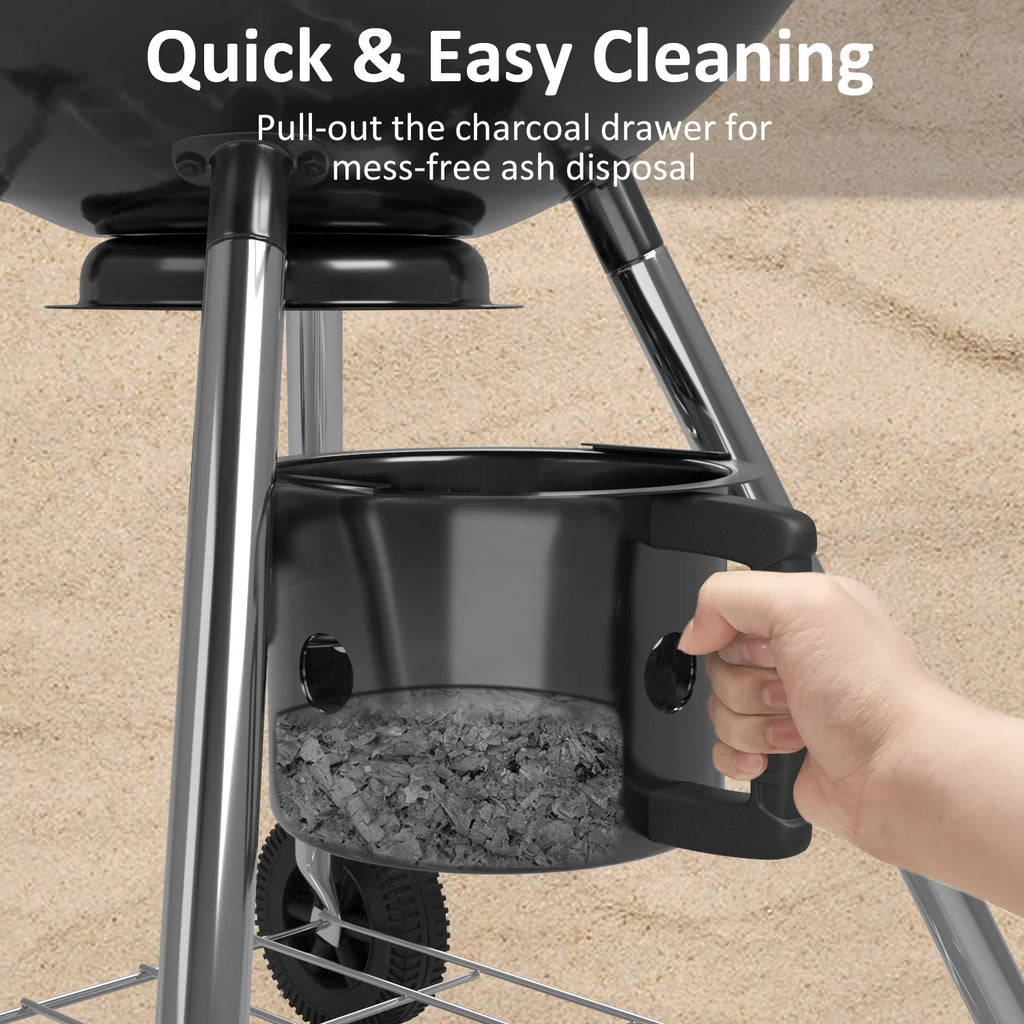 29” Black Outdoor Charcoal Grill with Side Shelf and Wheels L98071