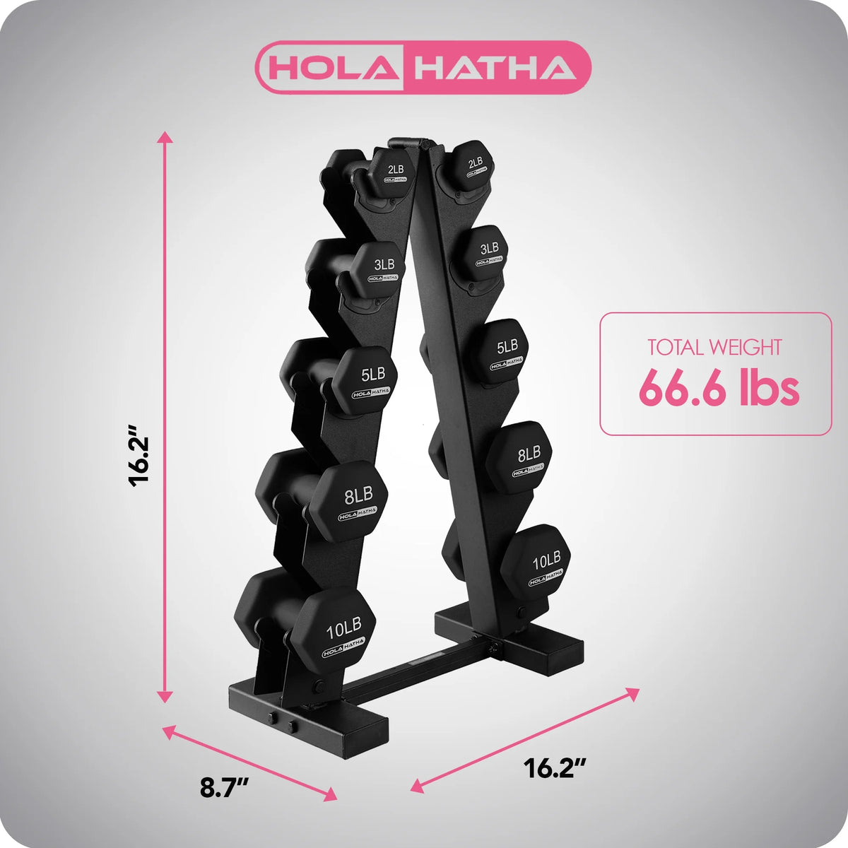 3, 5, and 8 Pound Dumbbell Hand Weight Set with Storage Rack H19254