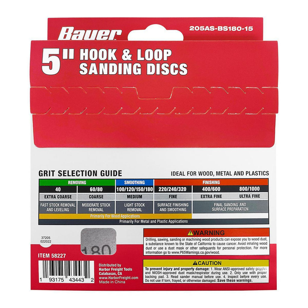 5 in. 180-Grit Hook-and-Loop Sanding Discs, 15-Pack W11946